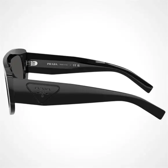 New PRADA Sunglasses Black Shield Mask Triangle Logo Grey Lens
